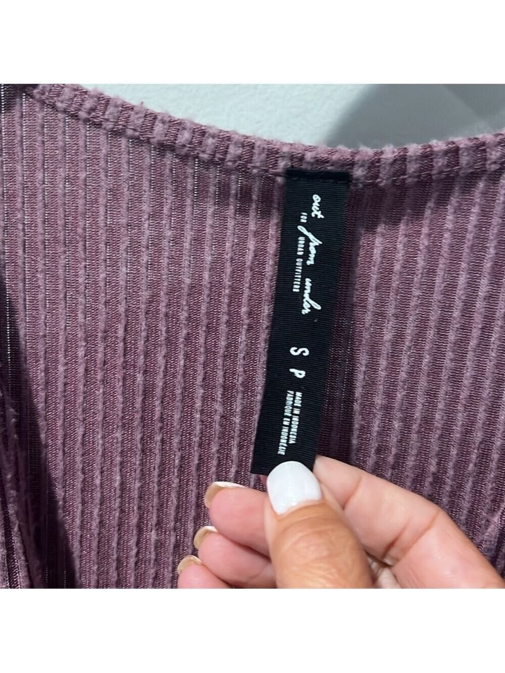 Urban Outfitters cotton Purple Ribbed Long Sleeve belted Romper nwt small - Picture 7 of 11